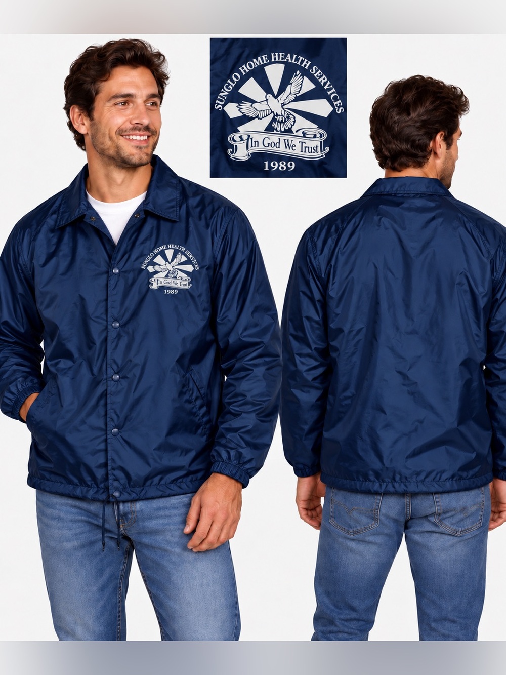 Mens Paradise Point Activewear navy lined windbreaker jacket snaps size MED